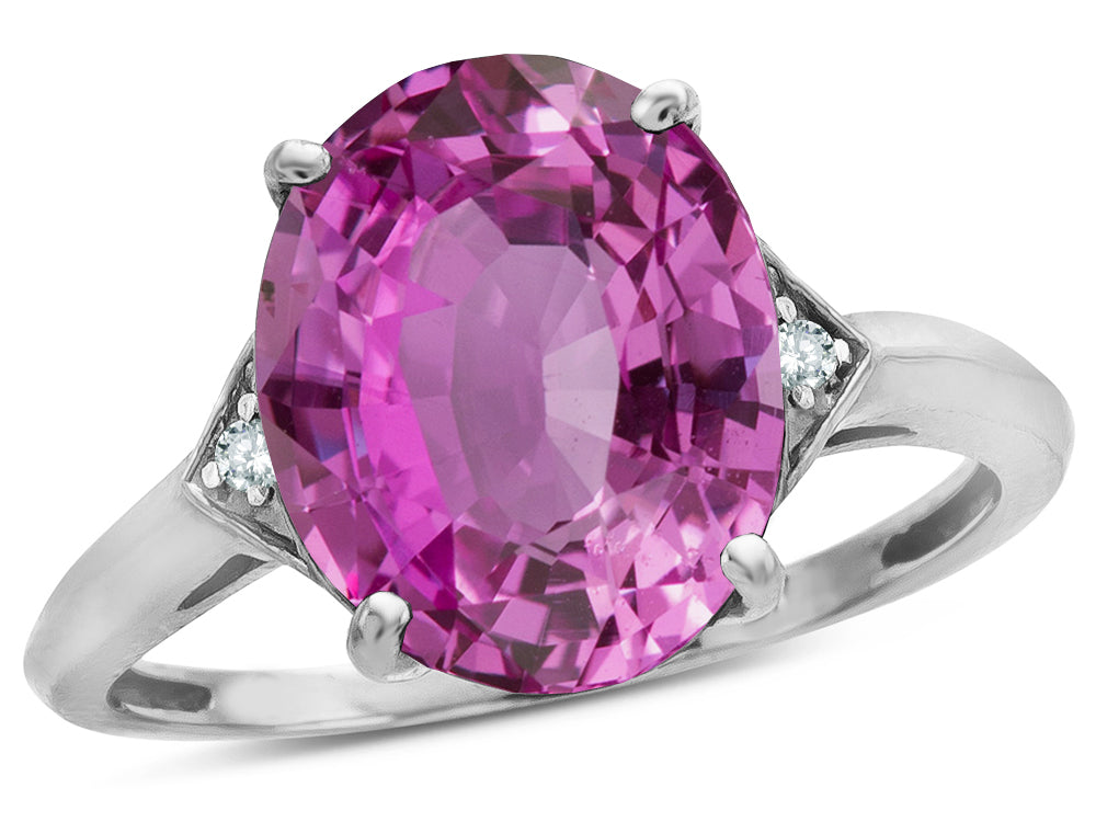 Tommaso Design Large Oval 12x10 Simulated Pink Tourmaline 3 Stone Trillion Setting Ring