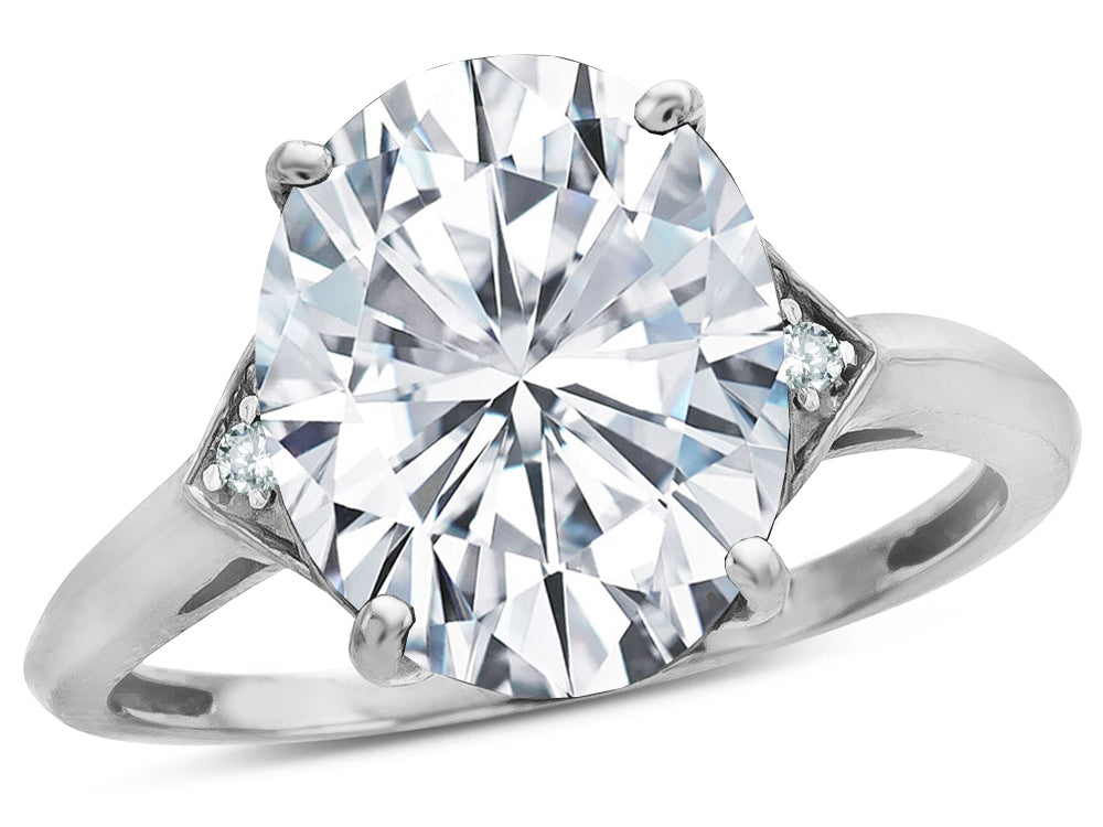Tommaso Design Large Oval 12x10 White Topaz 3 Stone Trillion Setting Ring
