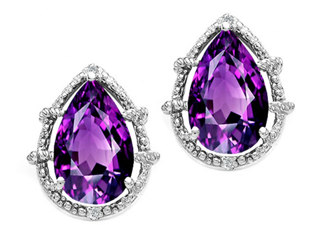 Tommaso Design Pear Shape 10x7mm Genuine Amethyst Earrings