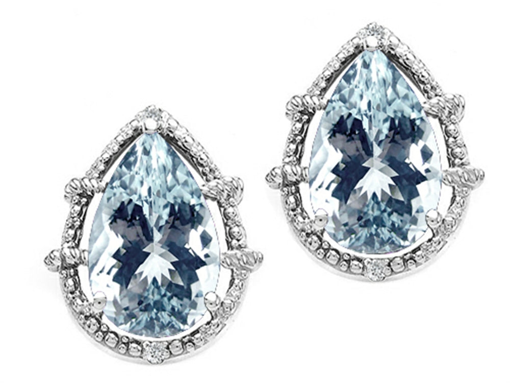 Tommaso Design Pear Shape 10x7mm Simulated Aquamarine Earrings