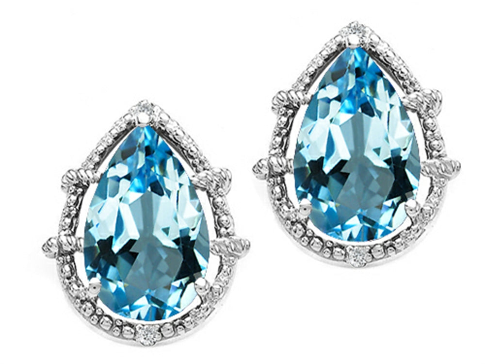 Tommaso Design Pear Shape 10x7mm Genuine Blue Topaz Earrings