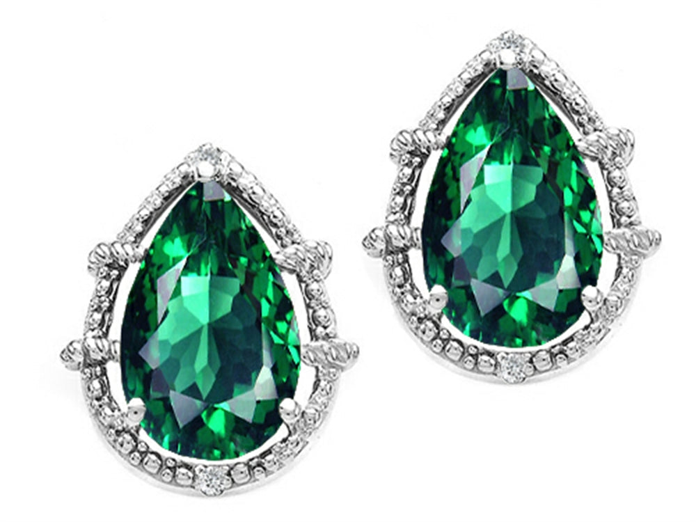 Tommaso Design Pear Shape 10x7mm Simulated Emerald Earrings