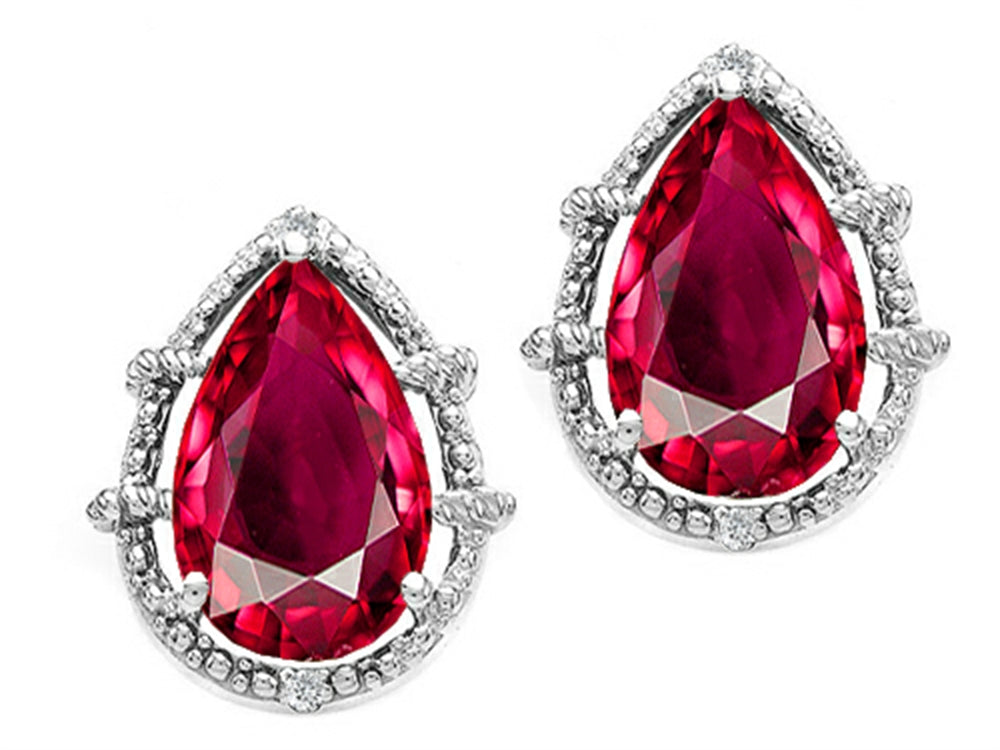 Tommaso Design Pear Shape 10x7mm Created Ruby Earrings