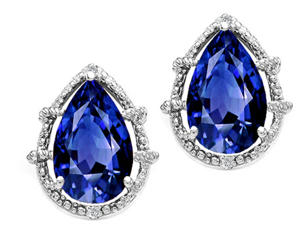 Tommaso Design Pear Shape 10x7mm Created Blue Sapphire Earrings