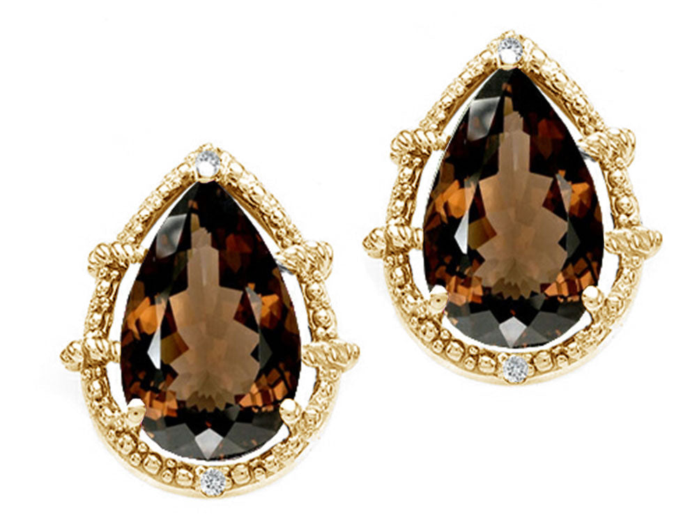 Tommaso Design™ Pear Shape 10x7mm Genuine Smoky Quartz Earrings