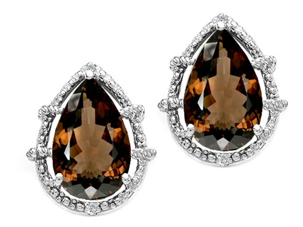 Tommaso Design Pear Shape 10x7mm Genuine Smoky Quartz Earrings