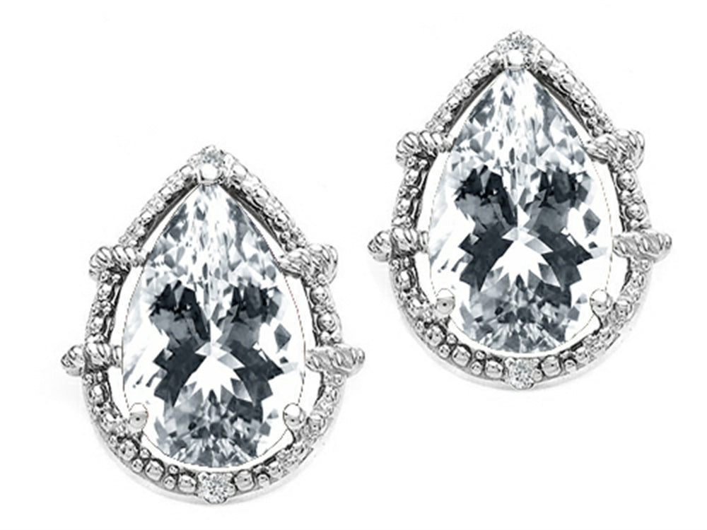 Tommaso Design Pear Shape 10x7mm Genuine White Topaz Earrings