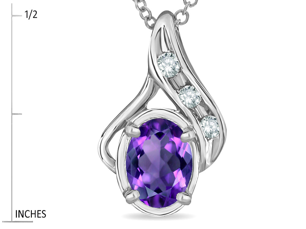 Star K  Genuine Oval Amethyst Drop Pendant Necklace