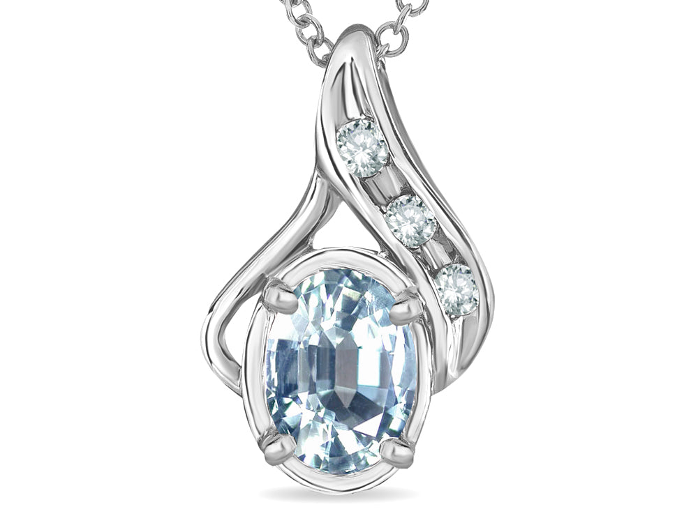 Star K Genuine Oval 7x5mm Aquamarine Drop channel set Pendant Necklace