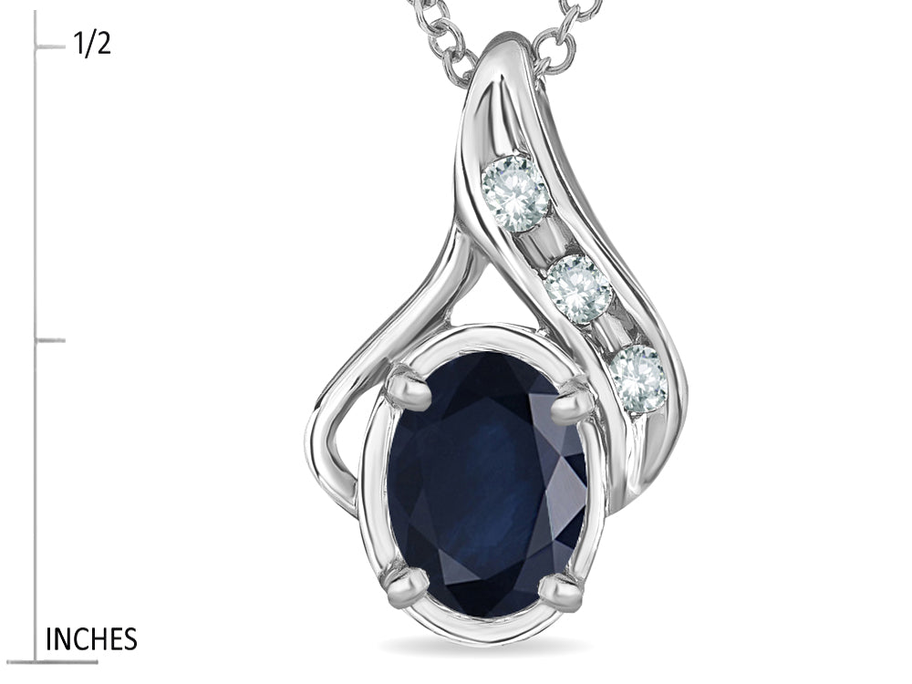 Star K  Oval 7x5mm Genuine Black Sapphire Drop  Pendant Necklace