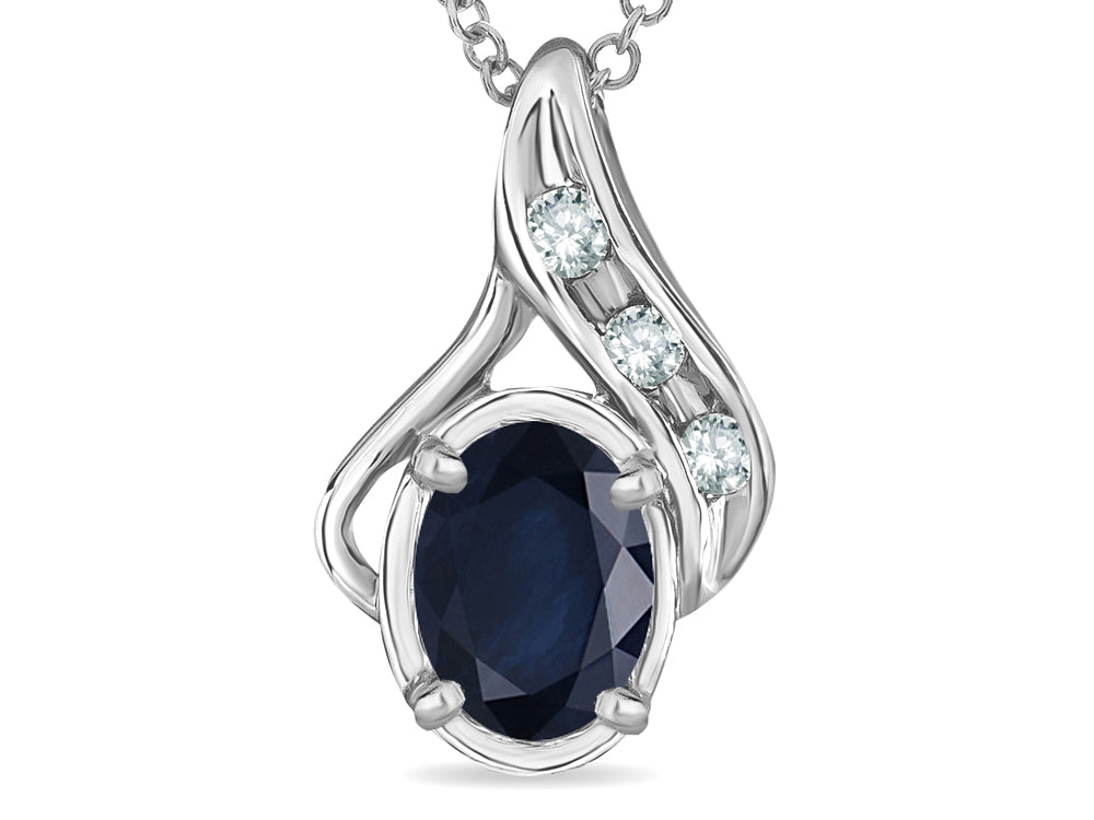 Star K  Oval 7x5mm Genuine Black Sapphire Drop  Pendant Necklace
