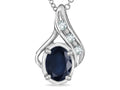 Star K  Oval 7x5mm Genuine Black Sapphire Drop  Pendant Necklace