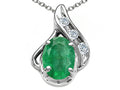 Tommaso Design Oval 7x5mm Genuine Emerald Pendant Necklace