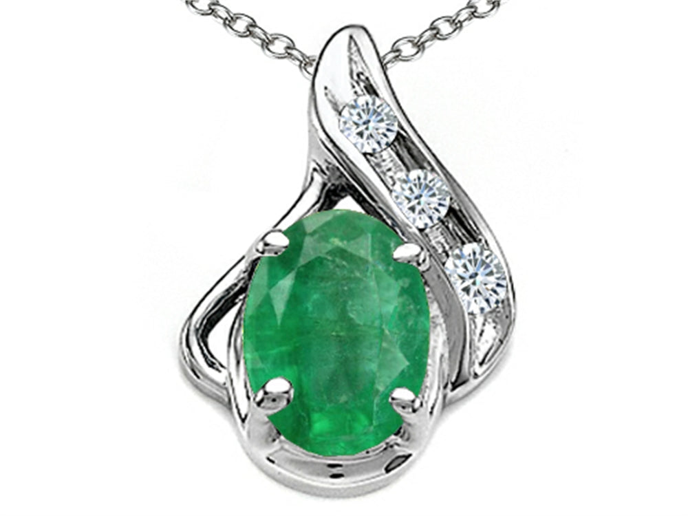 Tommaso Design Oval 7x5mm Genuine Emerald Pendant Necklace