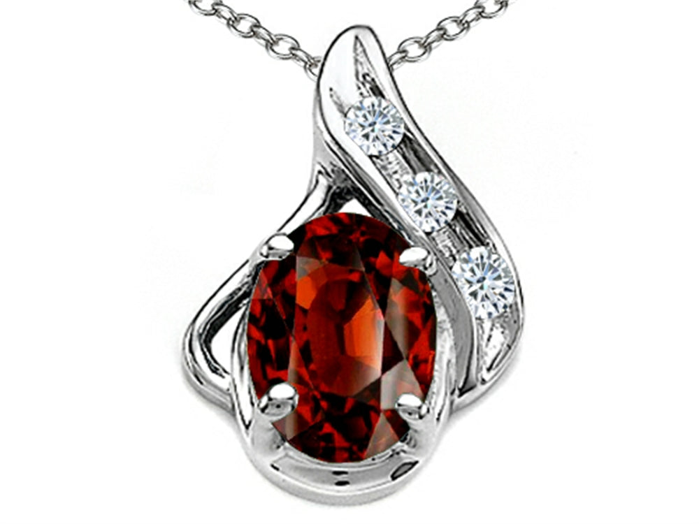 Tommaso Design Oval 7x5mm Genuine Garnet and Diamond Pendant Necklace