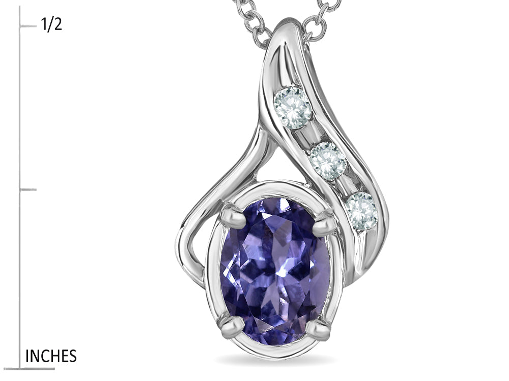 Star K Oval 7x5mm Genuine Iolite Drop Pendant Necklace