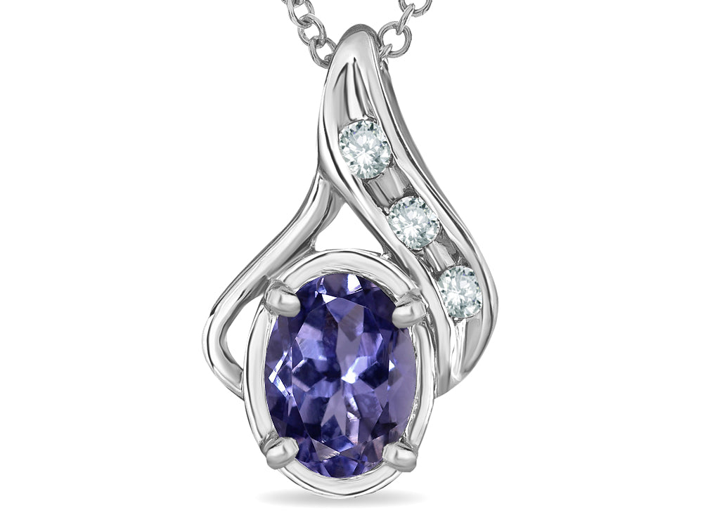 Star K Oval 7x5mm Genuine Iolite Drop Pendant Necklace