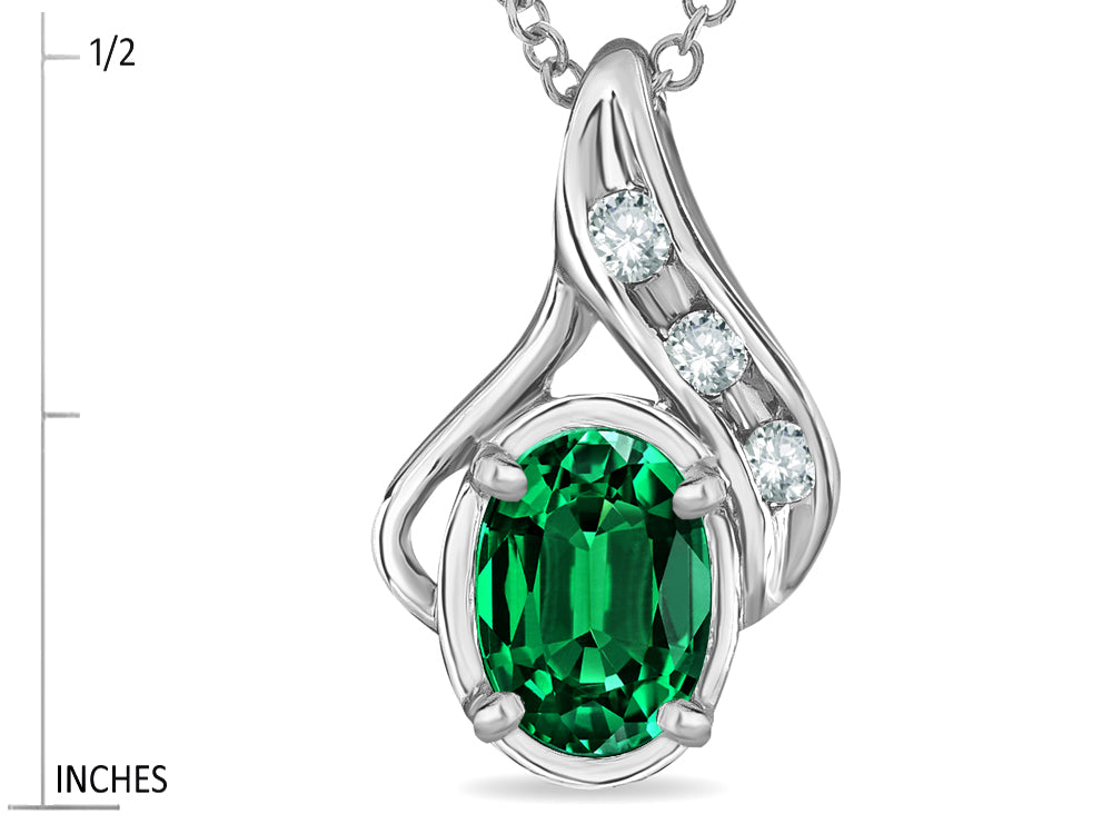 Star K Oval 7x5mm Simulated Emerald Drop Pendant Necklace