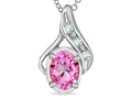 Star K Oval 7x5mm Created Pink Sapphire Drop Pendant Necklace