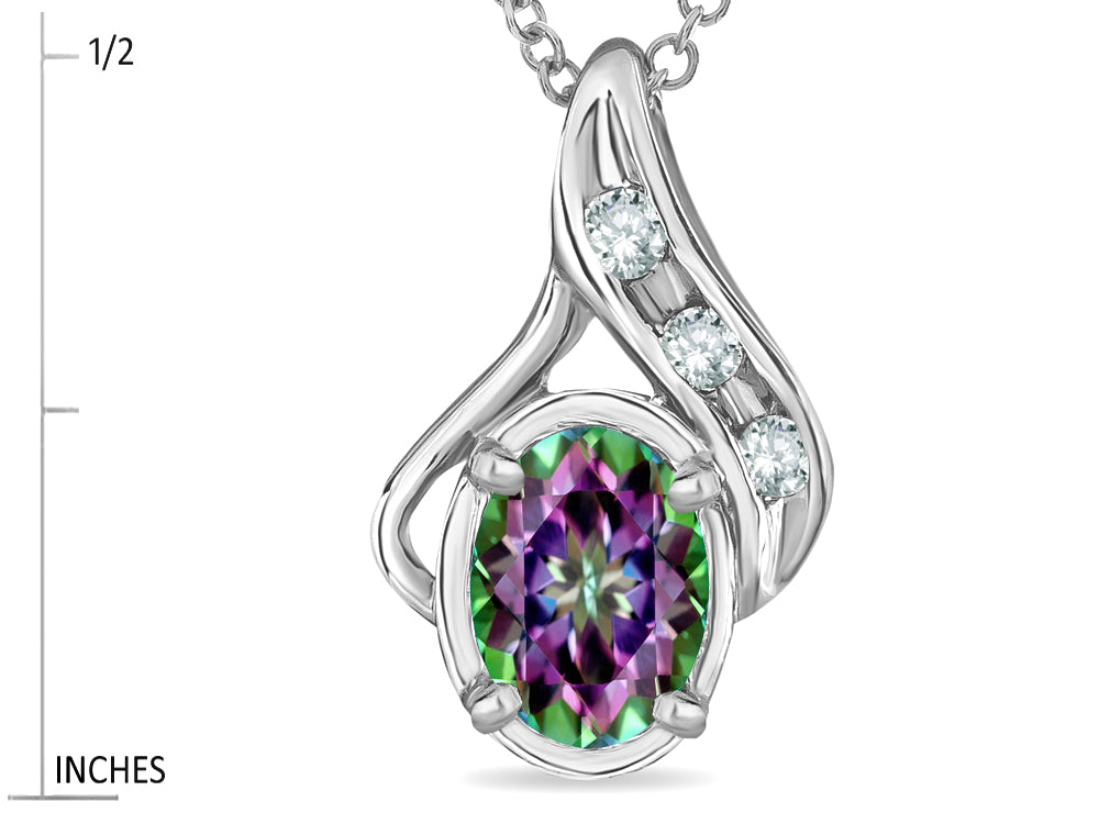 Star K Oval 7x5mm Rainbow Mystic Topaz Drop Pendant Necklace