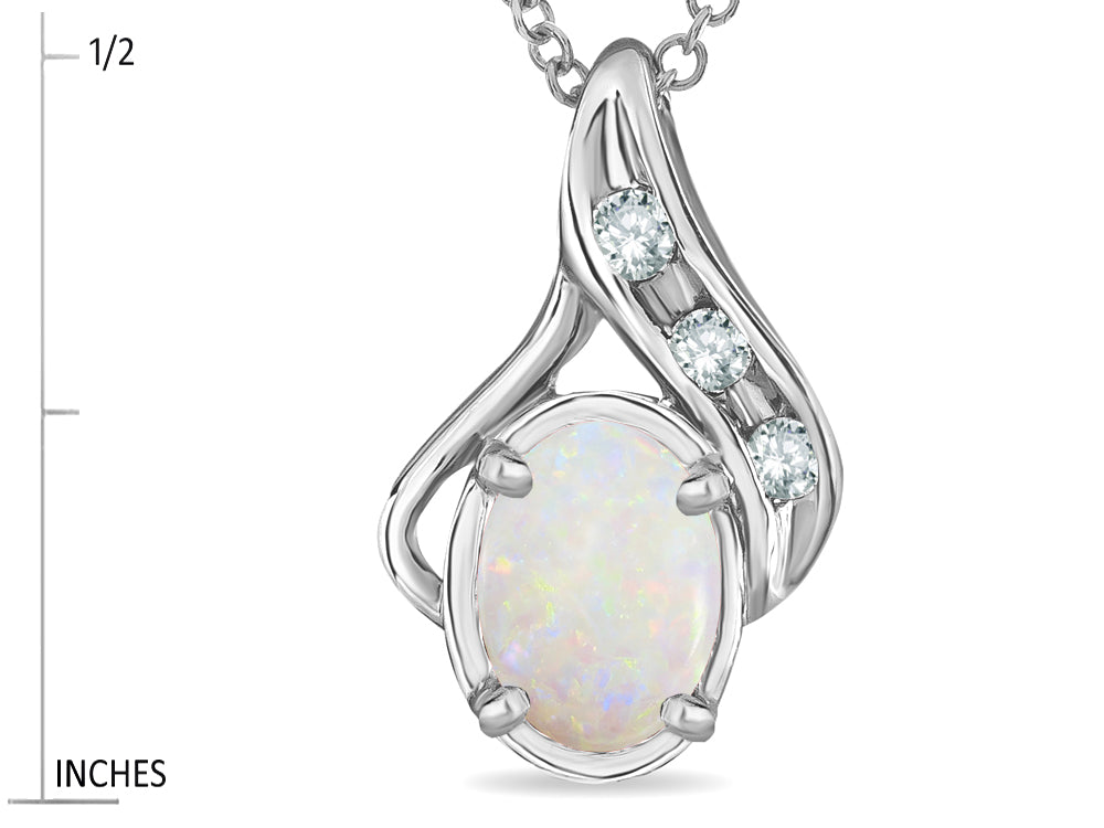 Star K Oval 7x5mm Genuine Opal Drop Pendant Necklace