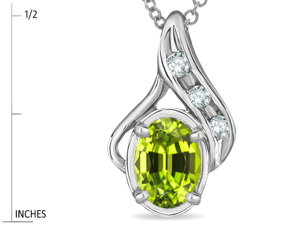 Tommaso Design Oval 7x5mm Genuine Peridot Drop Pendant Necklace