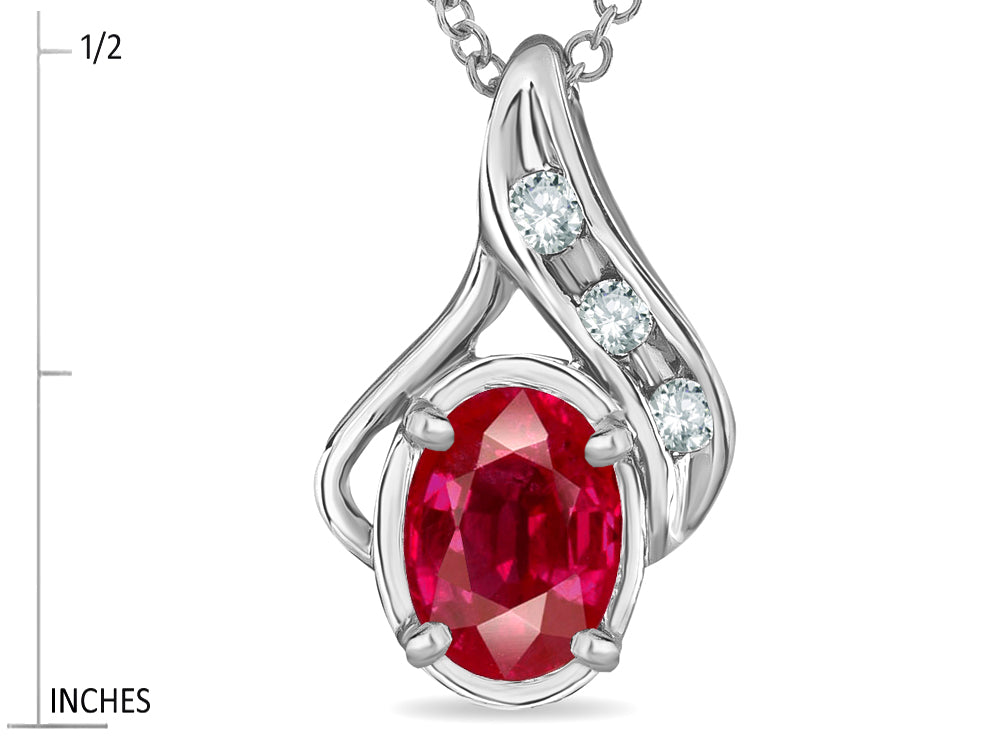 Star K Oval 7x5mm Created Ruby Drop Pendant Necklace