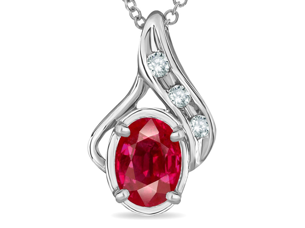 Star K Oval 7x5mm Created Ruby Drop Pendant Necklace