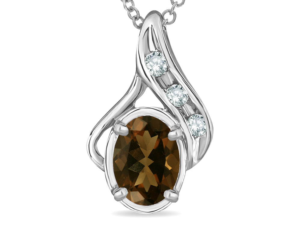 Star K  Oval 7x5mm Genuine Smoky Quartz Drop Pendant Necklace