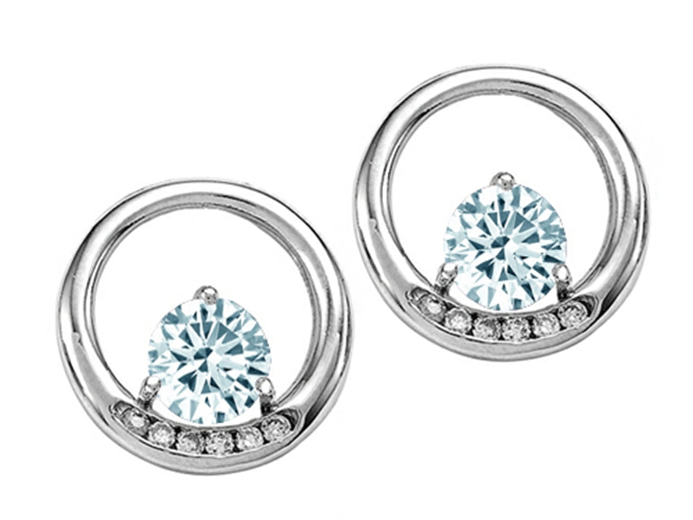 Tommaso Design Round 5 mm Genuine Aquamarine Earrings