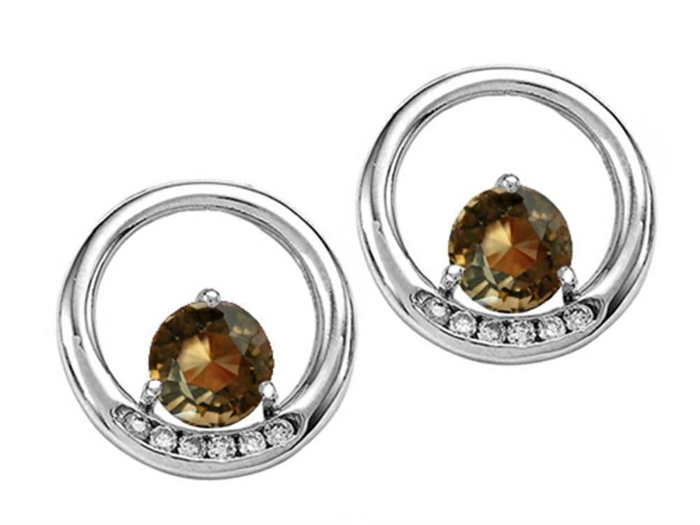Tommaso Design™ Round 5 mm Genuine Smoky Quartz Earrings