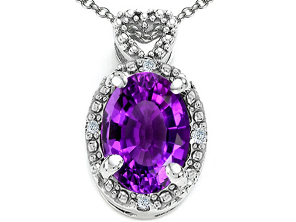 Tommaso Design Oval 8x6mm Genuine Amethyst Pendant Necklace