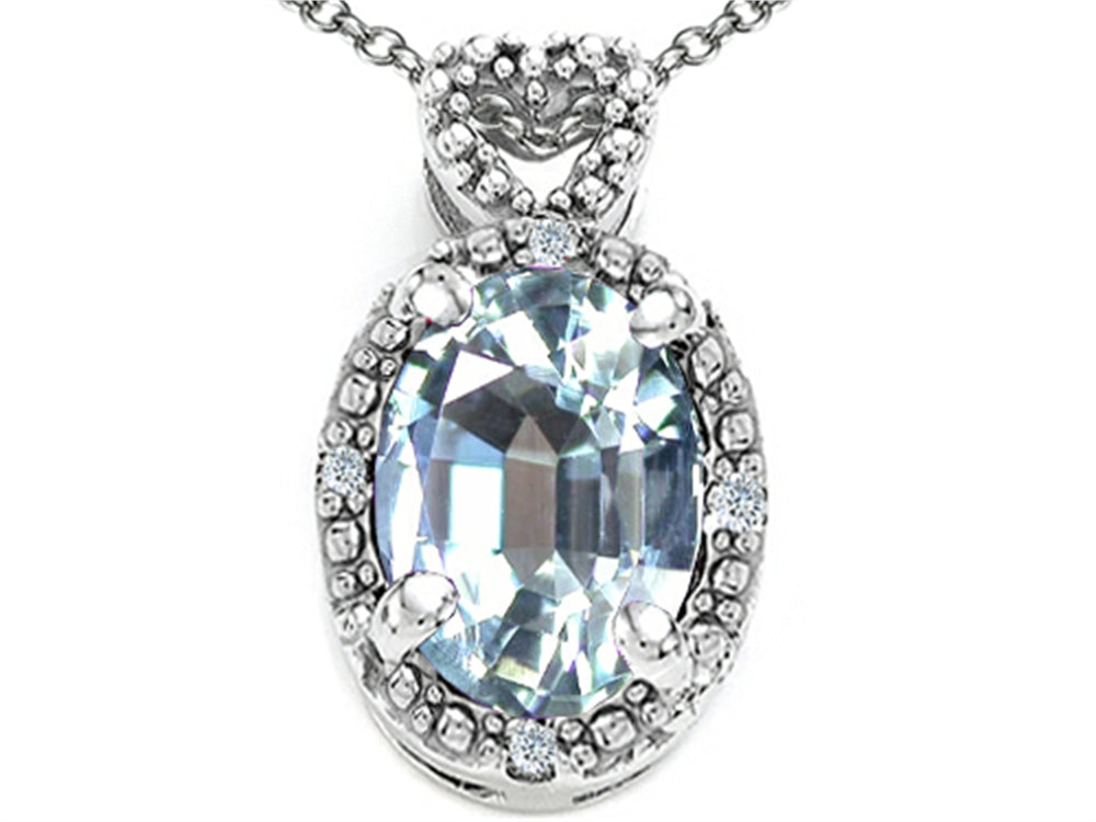 Tommaso Design Oval 8x6mm Genuine Aquamarine Pendant Necklace