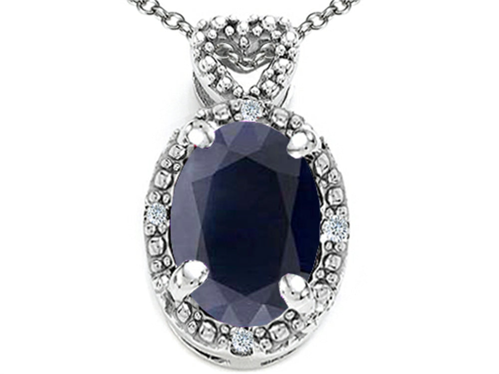 Tommaso Design Oval 8x6mm Genuine Black Sapphire Pendant Necklace