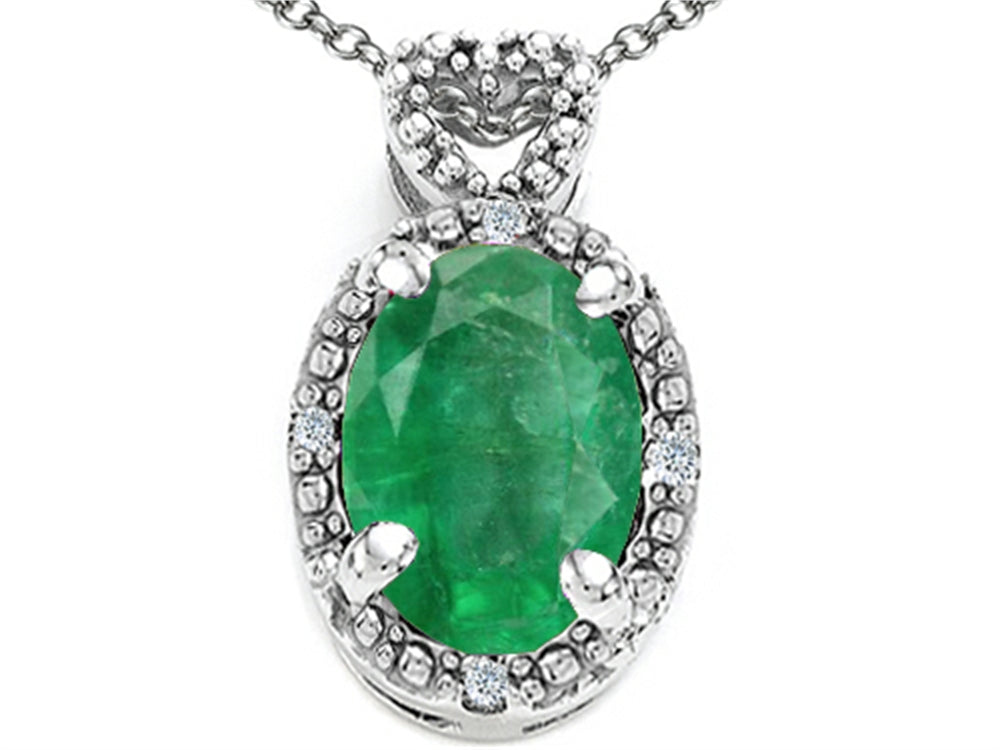 Tommaso Design Oval 8x6mm Genuine Emerald Pendant Necklace