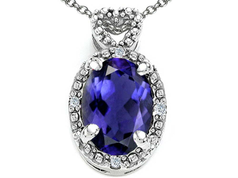 Tommaso Design Oval 8x6mm Genuine Iolite Pendant Necklace