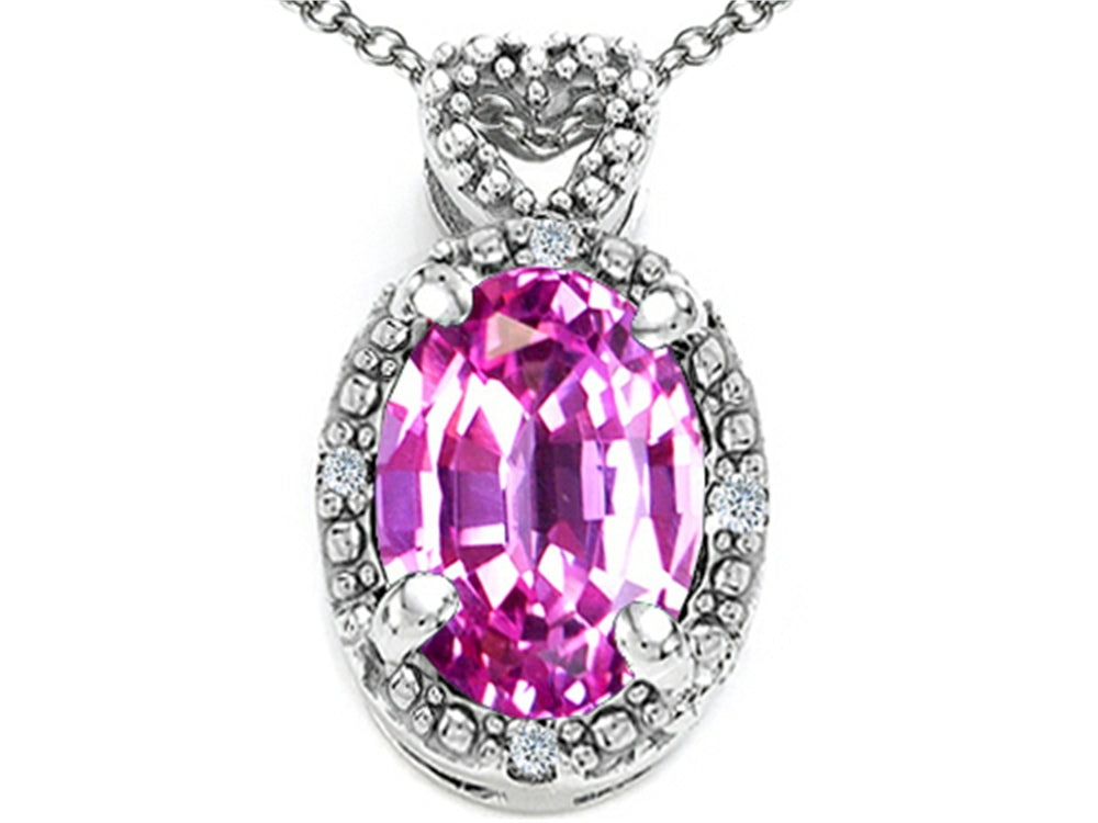 Tommaso Design Oval 8x6mm Created Pink Sapphire Pendant Necklace