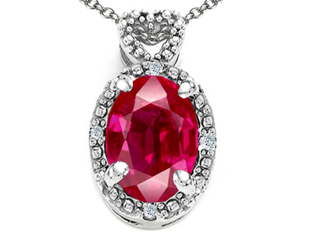 Tommaso Design Oval 8x6mm Created Ruby Pendant Necklace