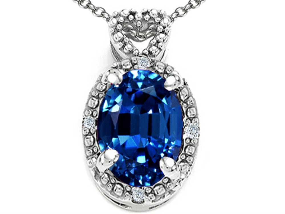 Tommaso Design Oval 8x6mm Created Blue Sapphire Pendant Necklace