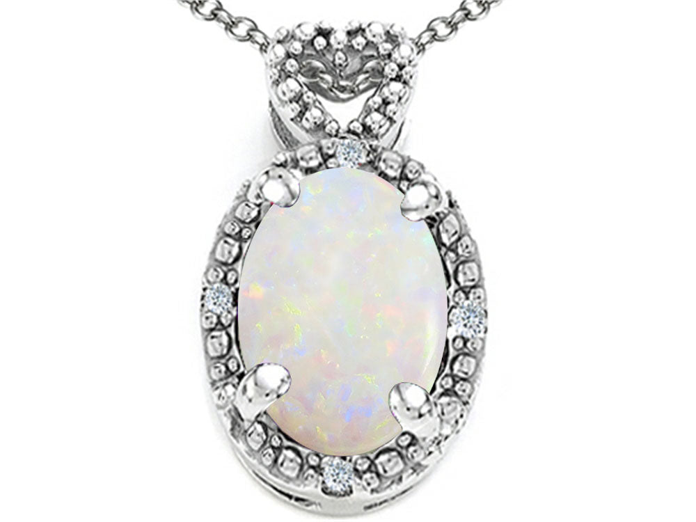 Tommaso Design Oval 8x6mm Genuine Opal Pendant Necklace