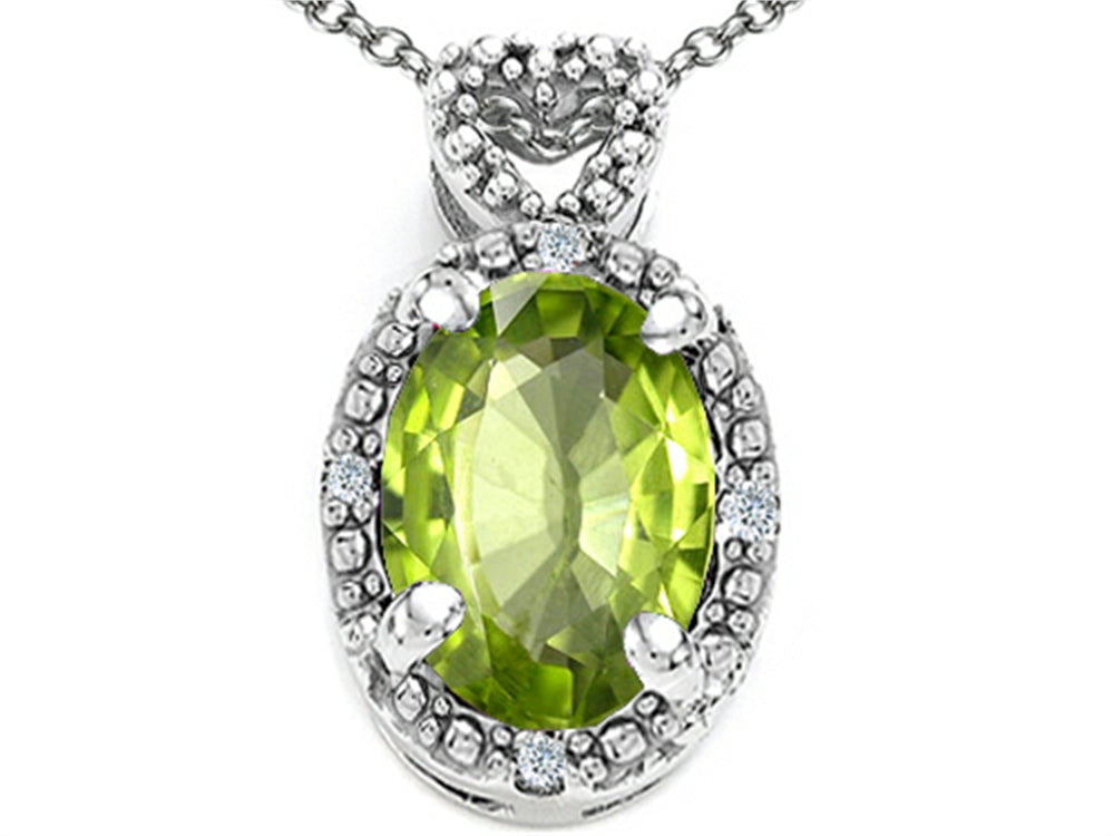 Tommaso Design Oval 8x6mm Genuine Peridot Pendant Necklace