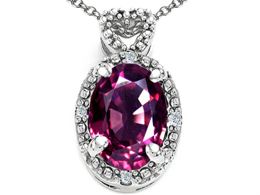 Tommaso Design Oval 8x6mm Genuine Rhodolite Pendant Necklace
