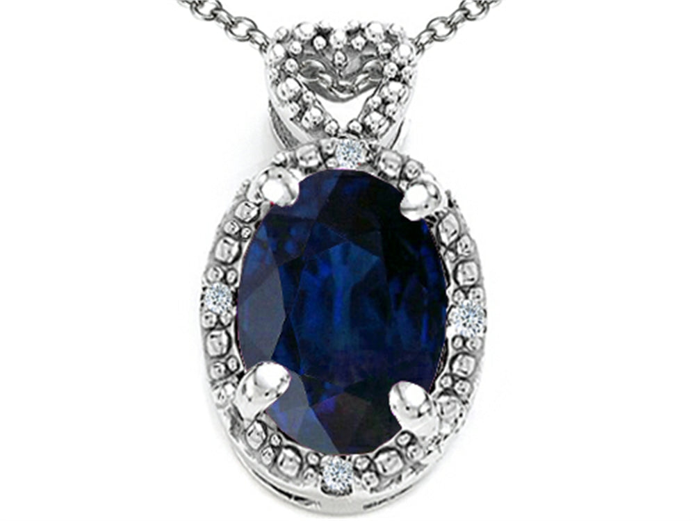 Tommaso Design Oval 8x6mm Genuine Sapphire Pendant Necklace