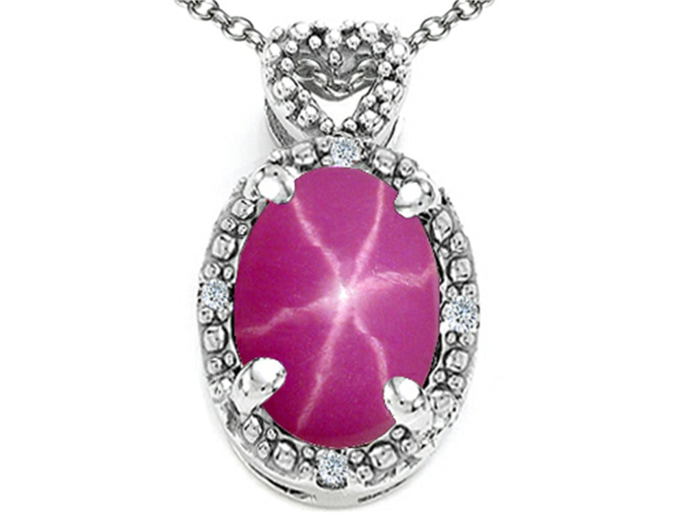 Tommaso Design Oval 8x6mm Created Star Ruby Pendant Necklace