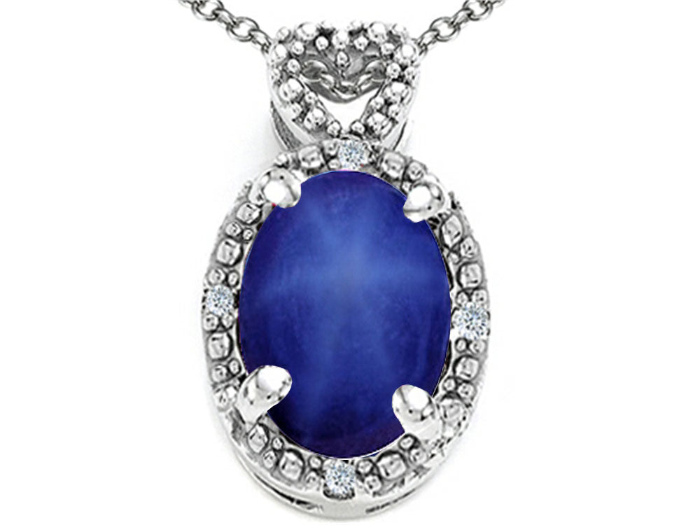 Tommaso Design Oval 8x6mm Created Star Sapphire and Diamond Pendant Necklace