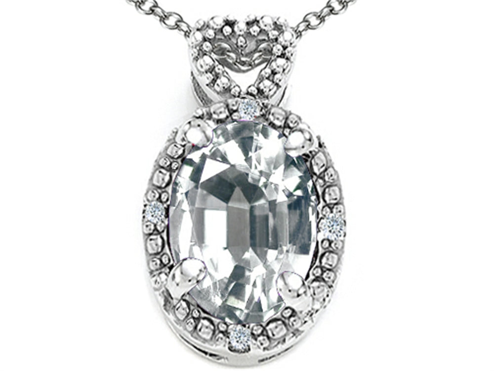 Tommaso Design Oval 8x6mm Genuine White Topaz Pendant Necklace
