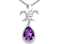 Tommaso Design Pear Shape 8x6mm Genuine Amethyst Pendant Necklace