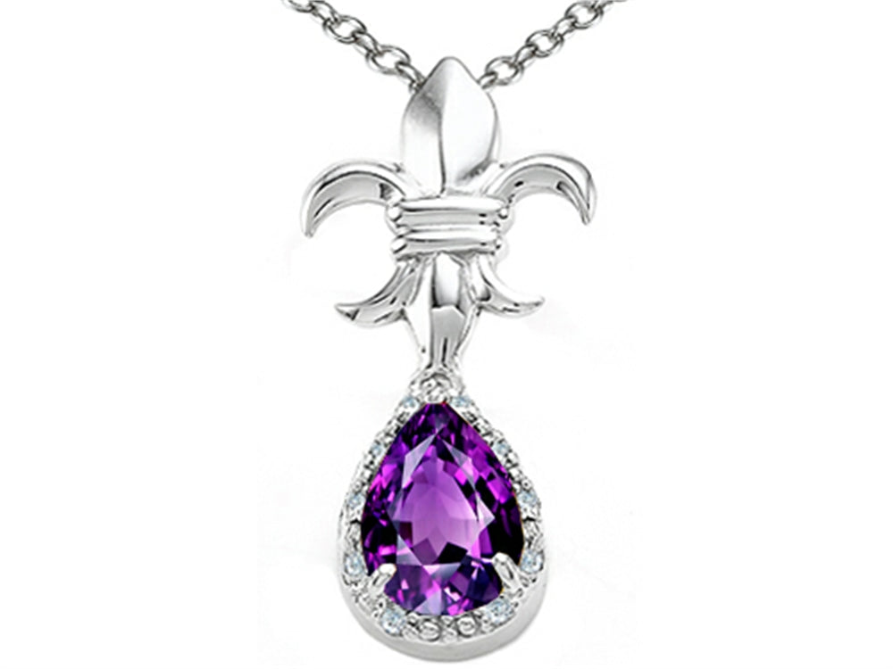 Tommaso Design Pear Shape 8x6mm Genuine Amethyst Pendant Necklace