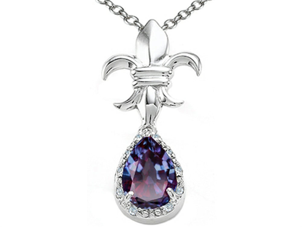 Tommaso Design Pear Shape 8x6mm Simulated Alexandrite Pendant Necklace