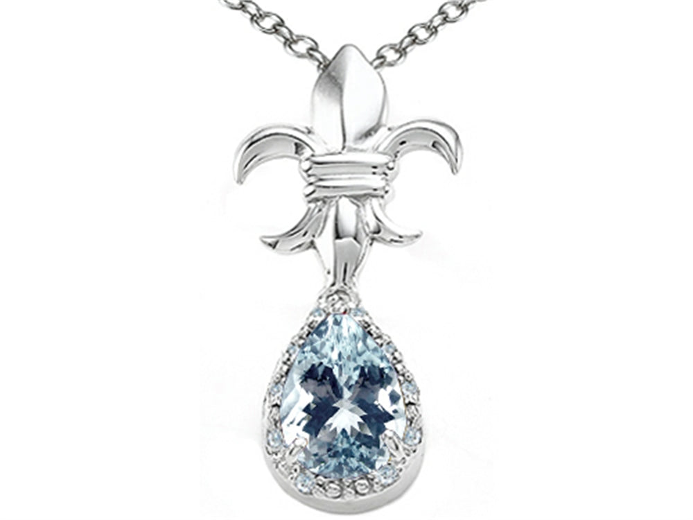 Tommaso Design Pear Shape 8x6mm Genuine Aquamarine Pendant Necklace
